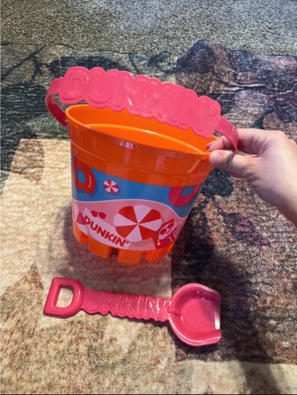 Dunkin' Kids Beach Bucket and Shovel Set - Orange and Pink